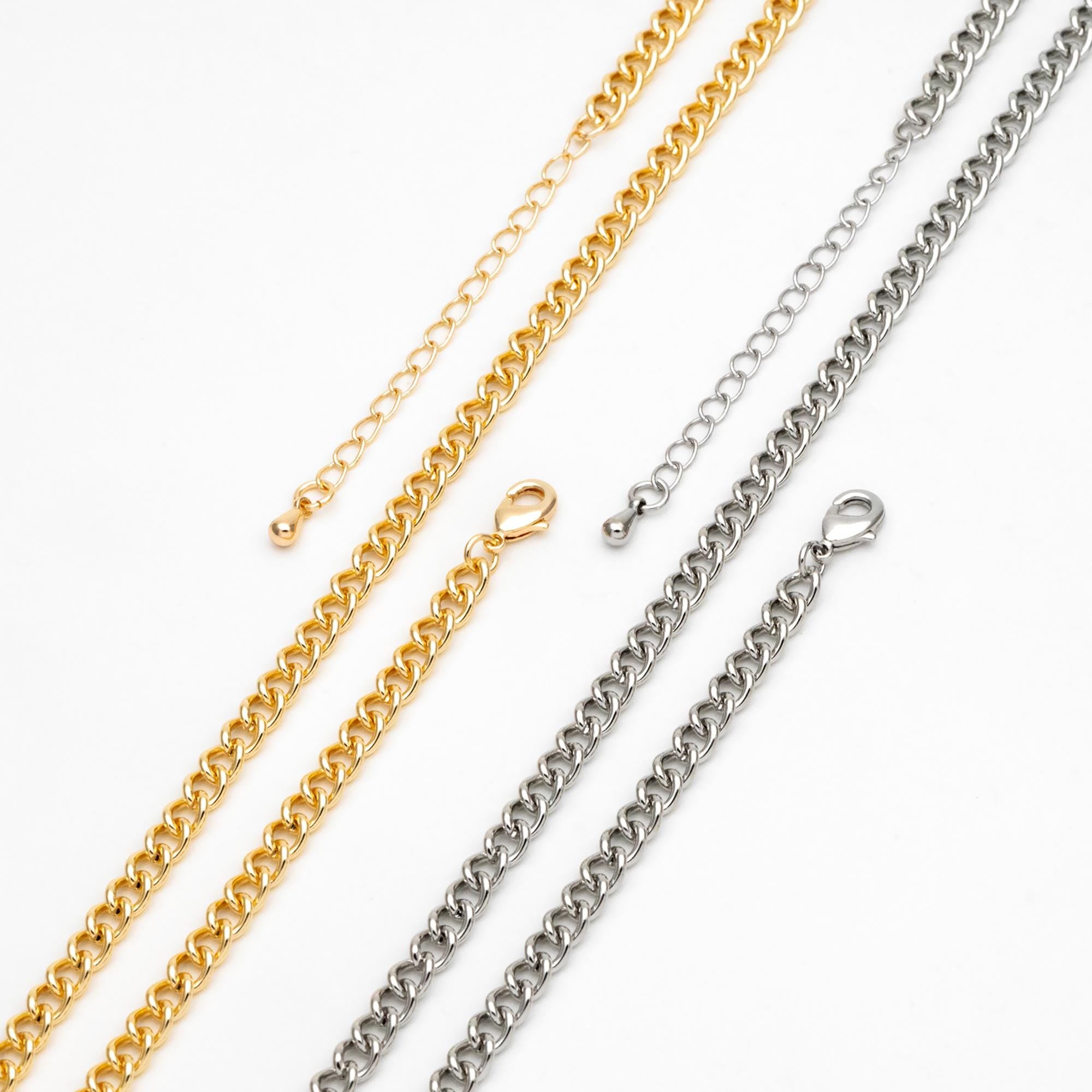 Gold/ Silver Tone Curb Chains 4mm, Finished Bracelet/ Anklet/ Necklace with Extender Chain, Ready to Wear (#LK-249-4)